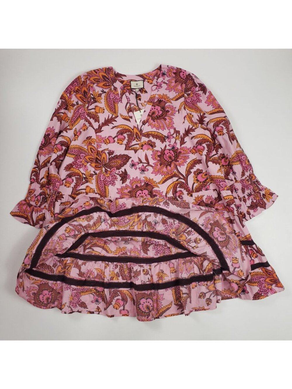 Tuckernuck Pink Ornate Chintz Floral Tiered Mini Dress Women’s XL Cotton NWT - Picture 13 of 16